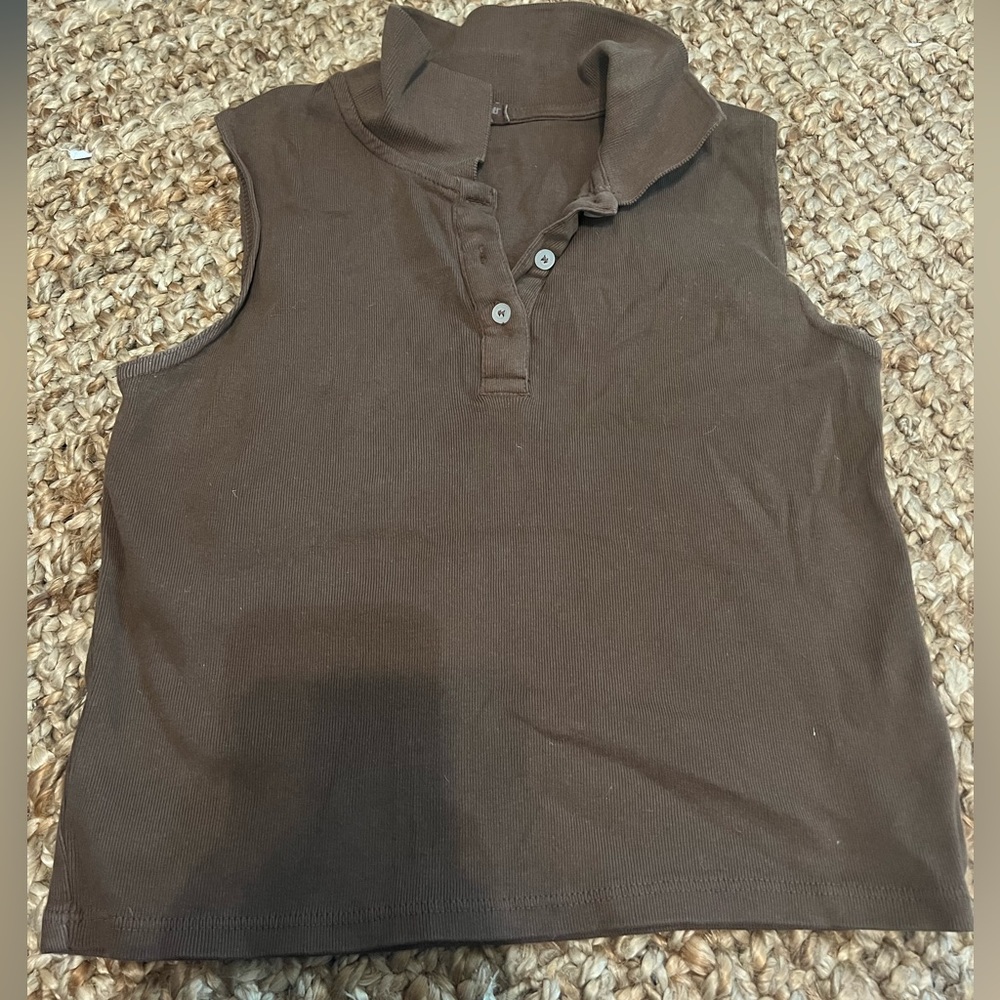 Pacsun Brandy Melville John Galt Brown Colleena tank top polo shirt collared - Picture 2 of 4